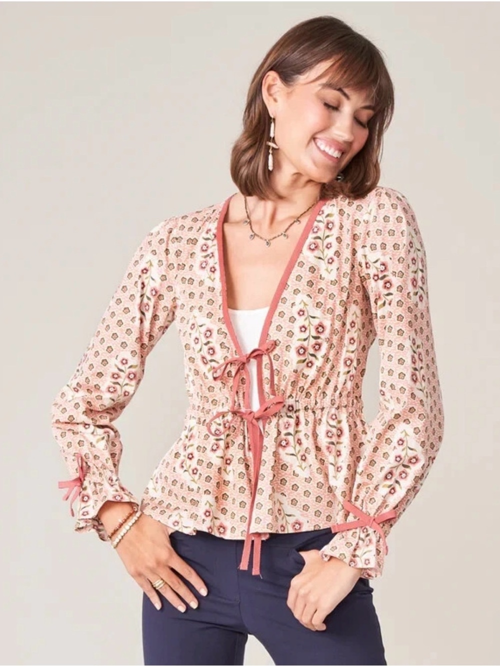 Spartina 449  Joni Floral Tie-Front Peplum Top